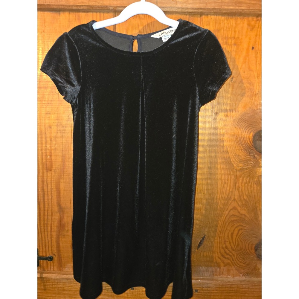 LANDS END Girls Black Velvet Short Sleeve Holiday Party Dress Size L 6X-7